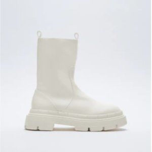 ZARA white low heel ankle lug boots